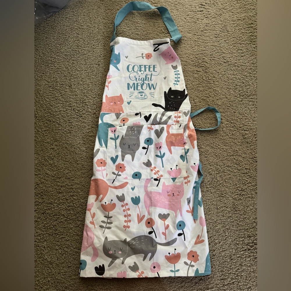 New Colorful Cat Print Apron with front pocket